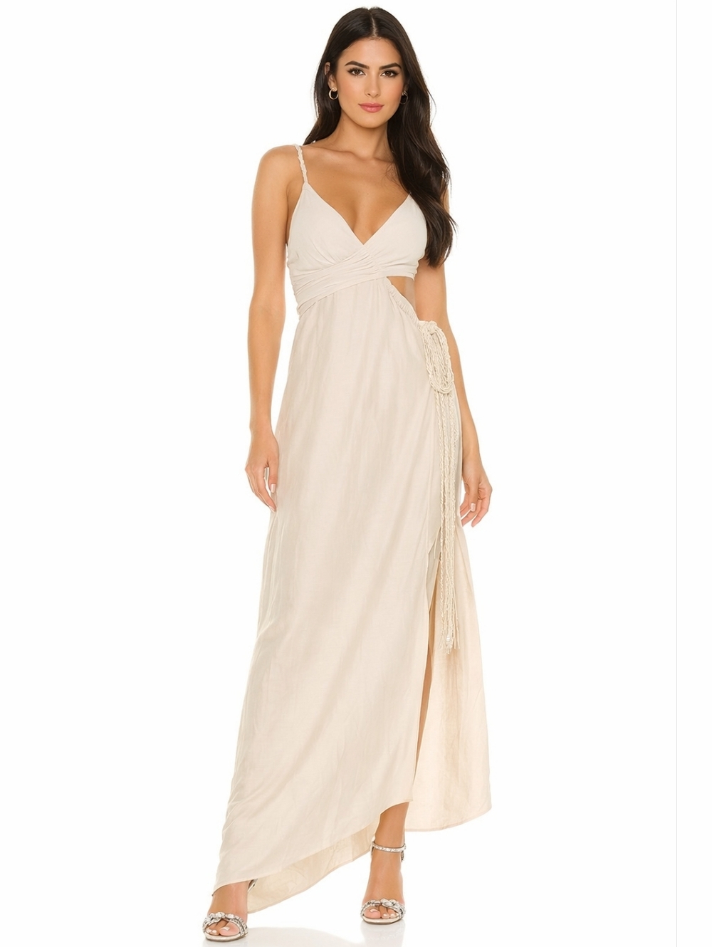 Zara Beige Cutout Asymmetric Maxi Rope Dress New Size M